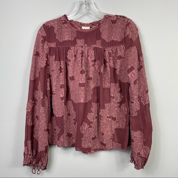 ARITZIA Wilfred Lourdes Mauve Pink Boho Victorian Floral Appliqué Swing Blouse - Picture 5 of 16